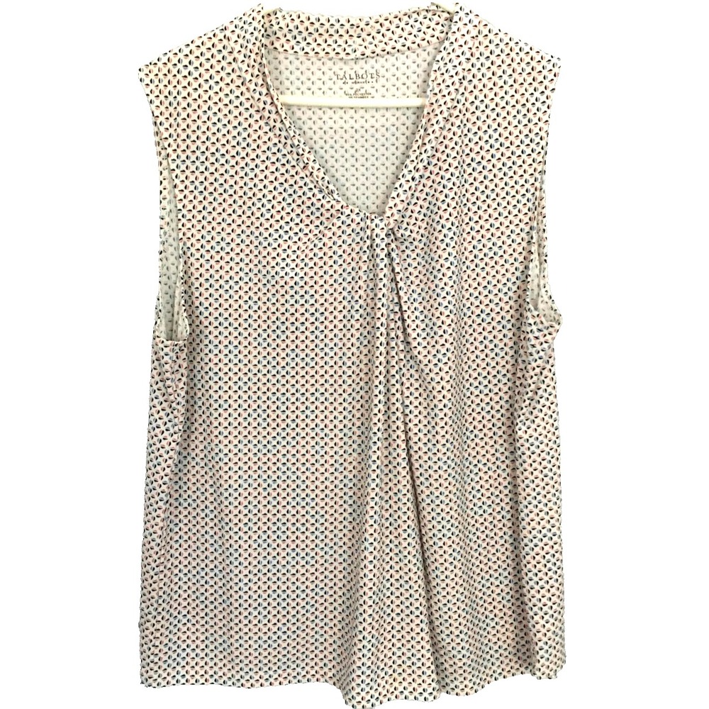 Talbots‎ Woman Shirt Womens 2X Multicolor Geometric V-Neck Sleeveless Knot Front